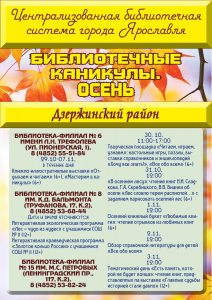 Осенние каникулы в библиотеках. Дзержинский район
