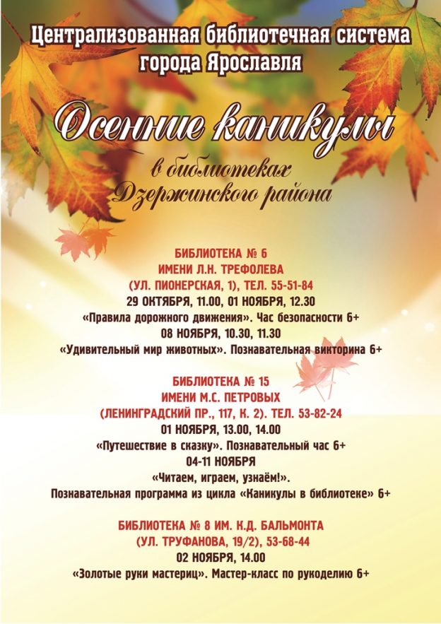Осенние каникулы в библиотеках Дзержинского района