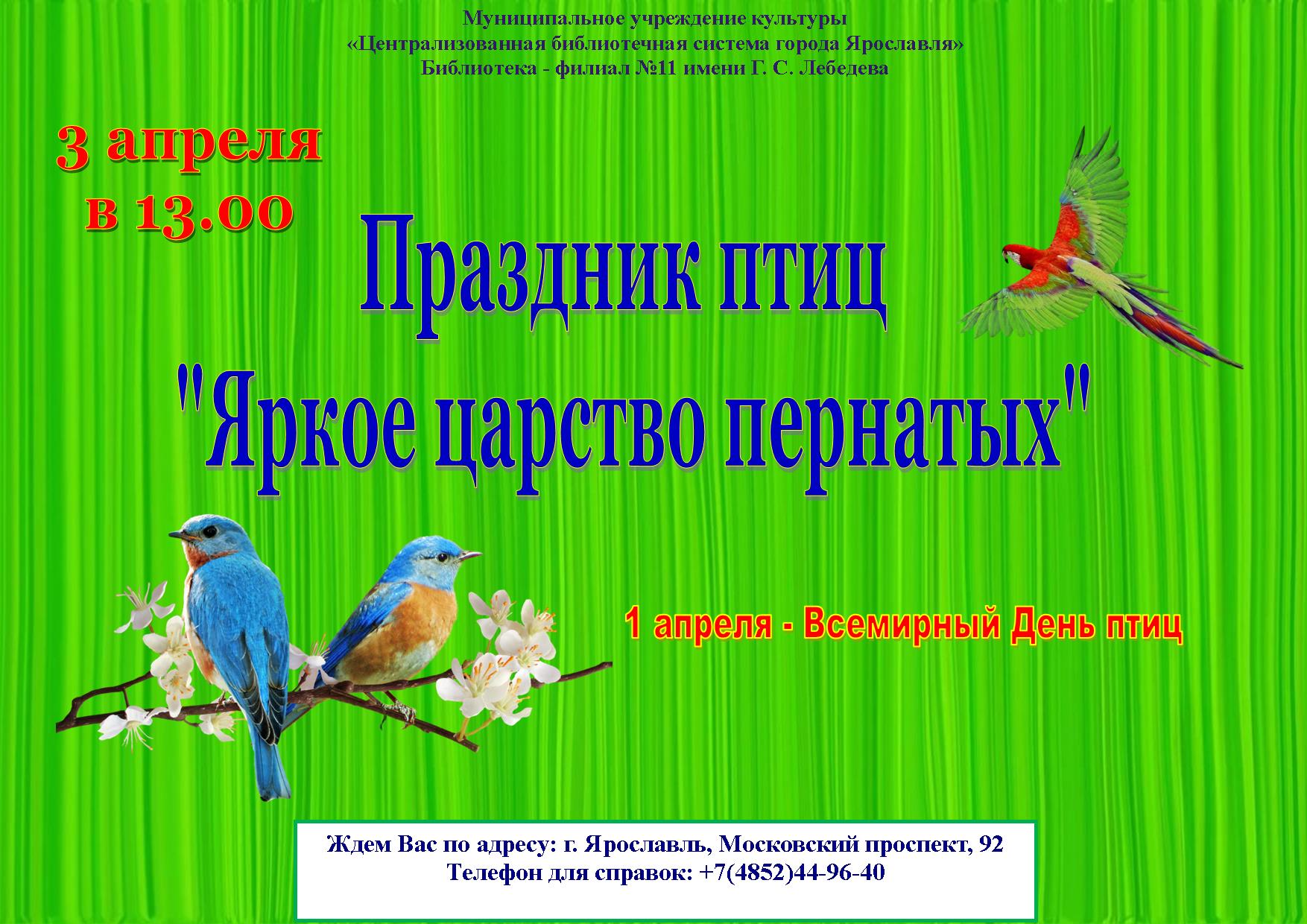 Праздник птиц «Яркое царство пернатых» | Централизованная библиотечная  система города Ярославля